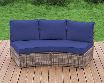 Patio Furniture Sets, 3 Piece Half-Moon Sectional Round Sofa Set, Outdoor Patio Furniture with Cushions for Beach, Pool, Balcony, Blue