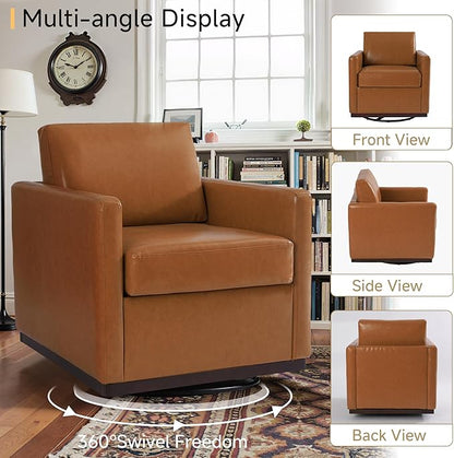 Pia Ricco Easy to Clean PU Swivel Barrel Chair Set of 2, Modern Faux Leather Accent Armchair, Mid-Century Style for Living Room & Office, Vegan Leather, Brown