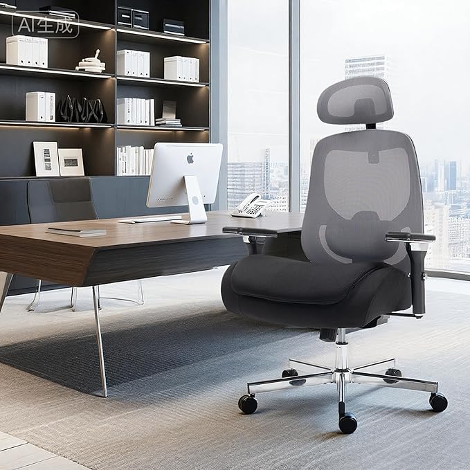 Big and Tall Executive Office Chair, Ergonomic Comfy Mesh Desk Chair with 4D Arms & Extra Wide Seat, Adjustable Headrest & Lumbar Support, 750LBS Capacity, Black&Grey