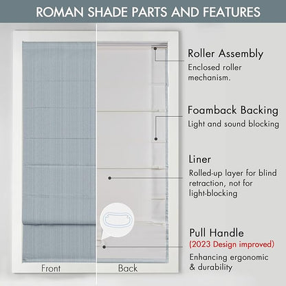 Madison Park Galen Cordless Roman Shade, 31"W x 64"H, Sheen Blue – Room Darkening, Thermal Insulated, Energy Efficient Window Blind with Subtle Sheen Basketweave Fabric for Privacy