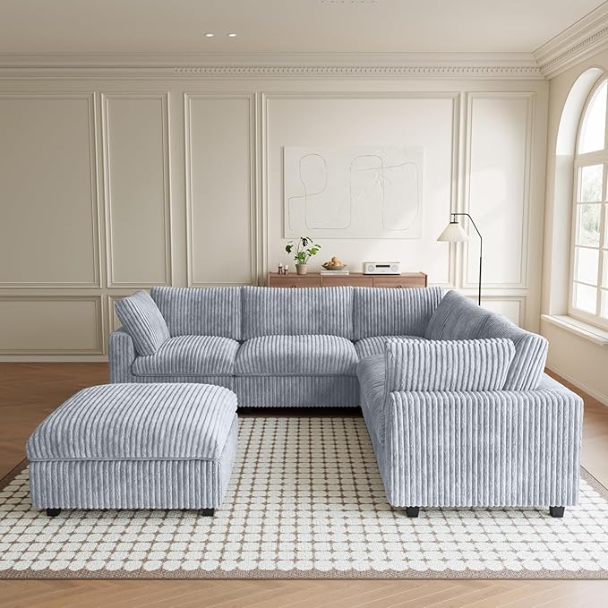 Modular Sectional Sofa, Convertible L Shaped Sectional Couches for Living Room,Deep Seat Cloud Couch,5 Seat Comfy Modular Sofa with Ottoman, Removable Covers,Gray