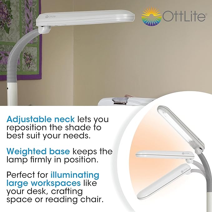 OttLite Standing Floor Lamp with Adjustable Neck, Craft Plus - 24w Gooseneck Floor Lamp for Bright Natural Daylight - Modern Home Decor, for Living Room, Sewing, Reading, Bedroom & Office