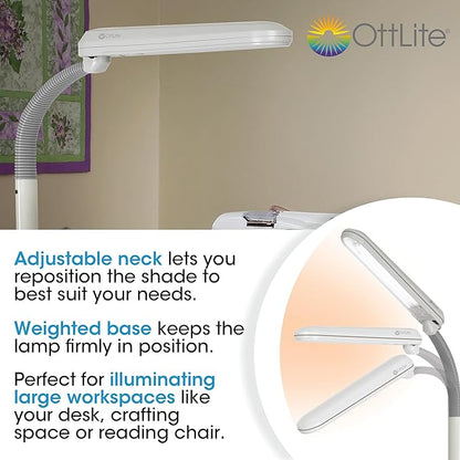 OttLite Standing Floor Lamp with Adjustable Neck, Craft Plus - 24w Gooseneck Floor Lamp for Bright Natural Daylight - Modern Home Decor, for Living Room, Sewing, Reading, Bedroom & Office