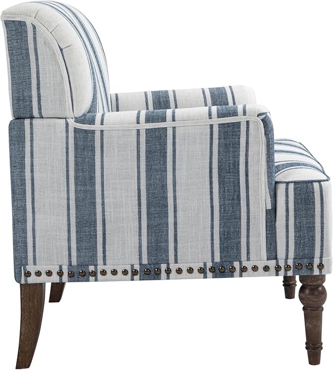 UIXE Stripe Accent Chairs Set of 2, Living Room Arm Chair Modern Nailhead Trim Club Armchair, Comfy Upholstered Sofa Lounge Seat Reading Seat Bedroom Side Seating for Home Office, Dark Blue