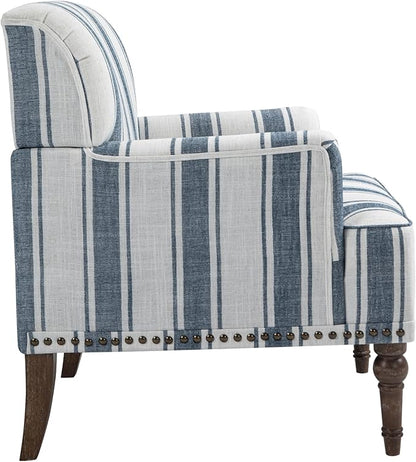 UIXE Stripe Accent Chair Arm Chair, Modern Nailhead Trim Club Armchair with Wood Legs, Comfy Living Room Single Sofa Reading Seat Bedroom Side Seating for Home Office, Dark Blue