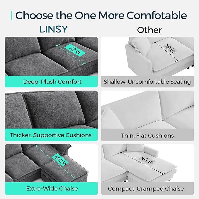 LINSY HOME Modular Sectional Couch Set, 99.7" V Shaped Cloud Sofa with Versatile Console, Chenille 5 Seater Sofa Set for Living Room, Apartment, Office, Green