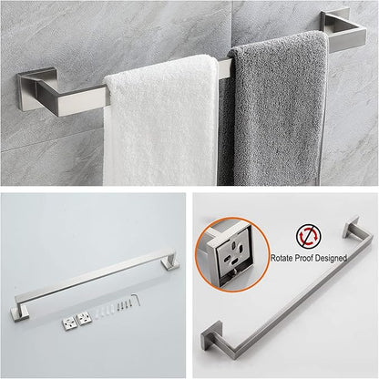 Bathroom Hardware Set Bathroom Accessories Set SUS304 Towel Bar Set Includes Towel Bar Inch+Towel Holder+Toilet Paper Holder+Towel Hook (10, Brushed Nickel-Paper Holer with Cover+Towel Ring)