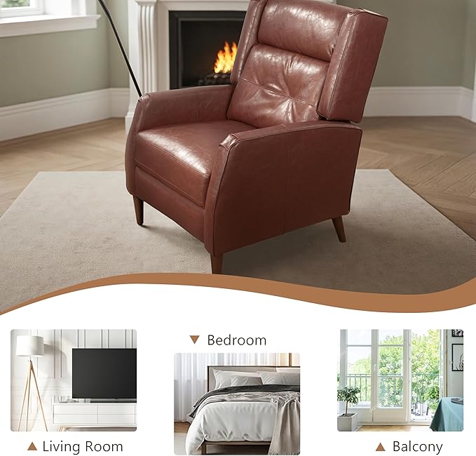 Art Leon Mid Century Modern Accent Chair - Faux Leather Armchair with Ottoman Modular Single Sofa Adjust The Seatback Chair Comfy Lounge Side Chair for Bedroom Living Room, Brown