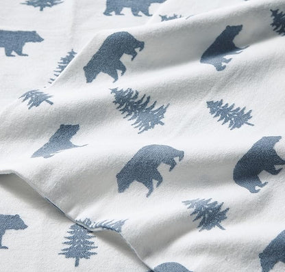 Eddie Bauer - Flannel Sheets King Size, Anti-Pilling & Wrinkle Resistant Cotton, Touchably Soft for All-Season Comfort - Bed Sheets with Matching Pillowcases & Fitted Sheet (Bears and Trees Blue)