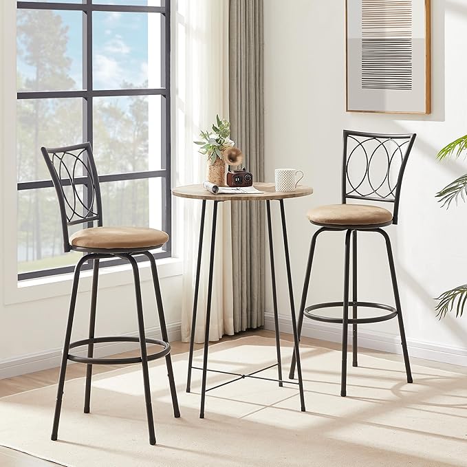 VECELO Adjustable Counter Stools, Bar Stools with 360 Degree Swivel Seat Top and Comfortable Round Seat Cushions,Steel Bistro Pub Chairs