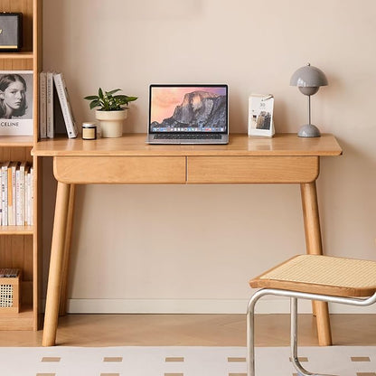YESWOOD Solid Wood Desk, Mid Century Modern Computer Desk, Office Desk with Drawers for Home Office Study Vanity 41.33" W