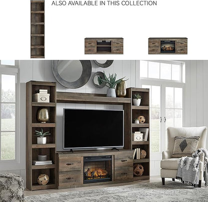 Signature Design by Ashley Trinell Rustic Entertainment Center Pier Bookcase with 3 Adjustable Shelves, Natural Brown