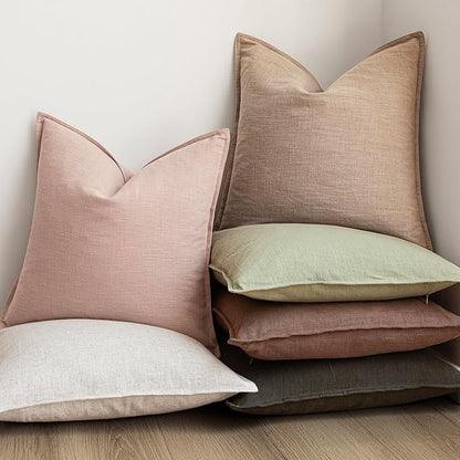 Foindtower Pack of 2, Decorative Linen Solid Throw Pillow Covers Soft Accent Cushion Case Boho Farmhouse Pillowcase for Chair Couch Sofa Bedroom Living Room Home Decor 18 x 18 Inch Light Pink