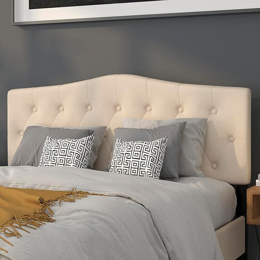 BizChair Tufted Upholstered Queen Size Headboard in Beige Fabric