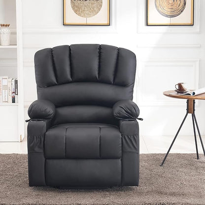 MCombo Power Lift Recliner Chair for Elderly, Lift Chair with Heat and Massage, USB &Type C Ports, Cup Holders, Faux Leather 7095 (Medium, Black)