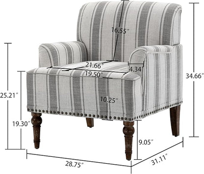 UIXE Stripe Accent Chair Arm Chair, Modern Nailhead Trim Club Armchair with Wood Legs, Comfy Living Room Single Sofa Reading Seat Bedroom Side Seating for Home Office, Gray