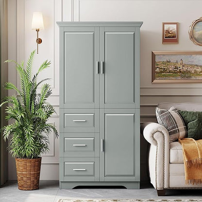 Merax 62.2" Wide Storage Cabinet Pantry Cupboard with Doors and Drawers for Home Kitchen, Bathroom and Living Room, Adjustable Shelf, White