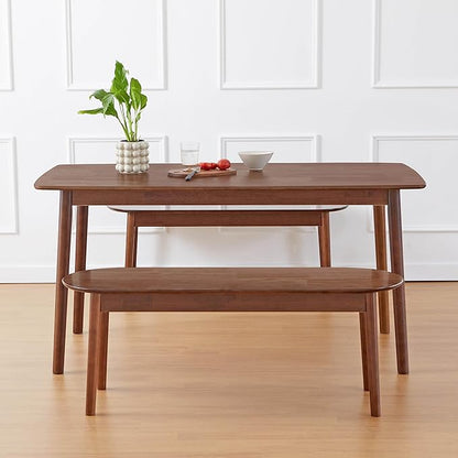 Livinia Aslan 59" Malaysian Oak Rectangular Wooden Dining Table/Large Solid Wood Kitchen Desk (Walnut)