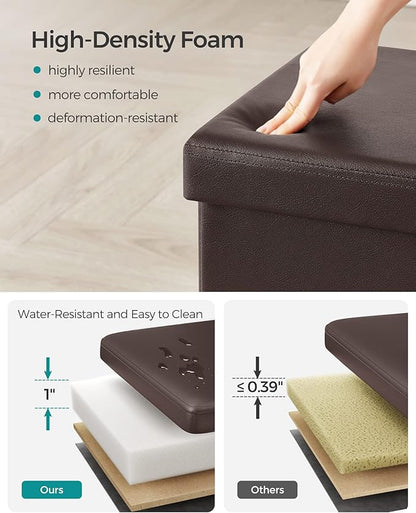 SONGMICS MAZIE Collection - 15 Inches Ottoman with Storage, Footstool, Storage Ottoman, Load 660 lb, for Dorm, Living Room, Bedroom, Synthetic Leather, Brown ULSF10B