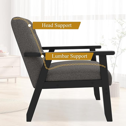 Westice Accent Chair Set of 2, Mid-Century Modern Living Room Chairs with Solid Wood Frame & Soft Thicken Cushion, Upholstered Arm Reading Chair for Bedroom, Balcony, Grey Linen Fabric & Black Legs
