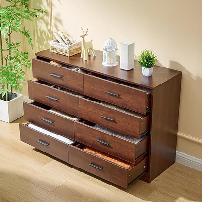 LIDYUK Dark Cherry Dresser for Bedroom, 8 Drawer Dressers & Chests of Drawers, Modern Wood Dresser, 48 Inches Wide Chest of Drawers for Bedroom, Hallway, Living Room