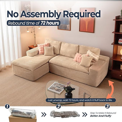 106" Oversized Couch Sofa, L Shape Couches for Living Room, No Assembly Required Corduroy Sectional Sofas with Left Facing Chaise for Home Apartment