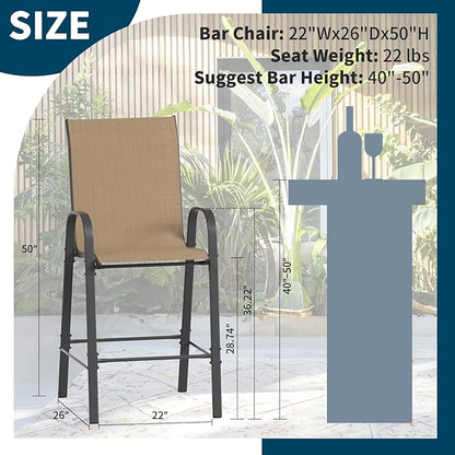 Amopatio Outdoor Bar Stools Set of 8, Bar Hight Patio Chairs, Sturdy High Back Outdoor Bar Chairs, All-Weather Textile Patio Bar Stools for Backyard, Porch, Balcony, Brown