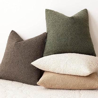Foindtower Set of 2, Decorative Textured Boucle Throw Pillow Covers Accent Solid Pillow Cases Soft Cozy Couch Cushion Case for Chair Sofa Bedroom Living Room Home Decor 26x26 Inch Light Brown