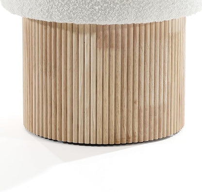 LuxenHome Storage Ottoman, 15.5"W x 15.5"H Modern Upholstered Padded Ivory Footstool with Storage and Wood Fluted Base, Accent Small Table, Footrest Vanity Stool for Living Room, Bedroom, Small Space