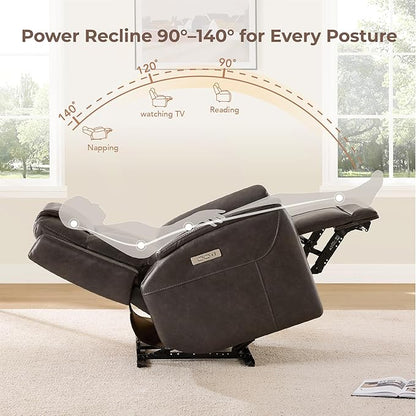 CHITA Super Zero Gravity Power Recliner Chair for Adults, Electric Faux Leather Recliner with USB & Type-C Charging Ports for Living Room, Bedroom & Home Theater Relaxation, Chocolate