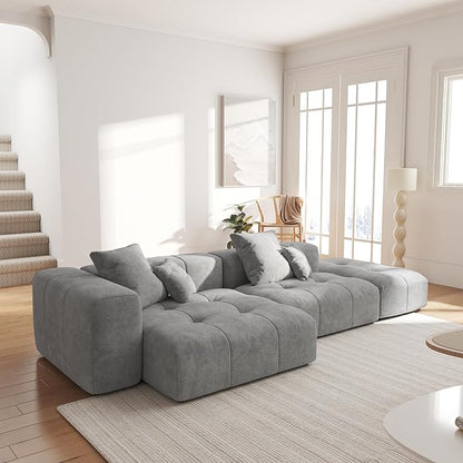 WJShome 119" L Shaped Sectional Couch,Modern Modular Sofa with Ottoman,Linen Deep Loveseat with Pillows Couches for Living Room, Bedroom and Apartment,Gray