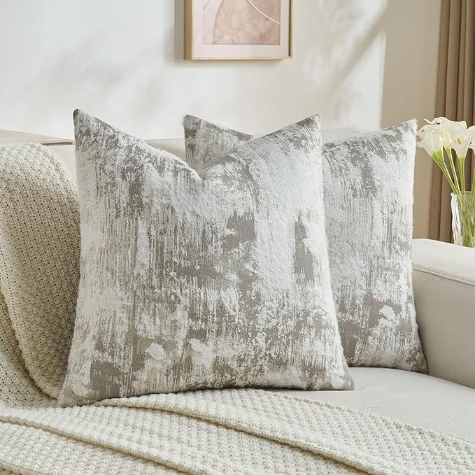 FUTEI Grey White Decorative Throw Pillow Covers 22x22 Inch Set of 2,Soft Faux Cashmere Jacquard - Textured & Cozy Cushion Case,Modern Home Decor for Couch Bed Living Room
