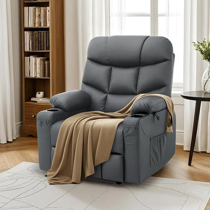 MCombo Power Lift Recliner Chair with Extended Footrest for Elderly People, Faux Leather 7287 (Dark Grey, Medium)