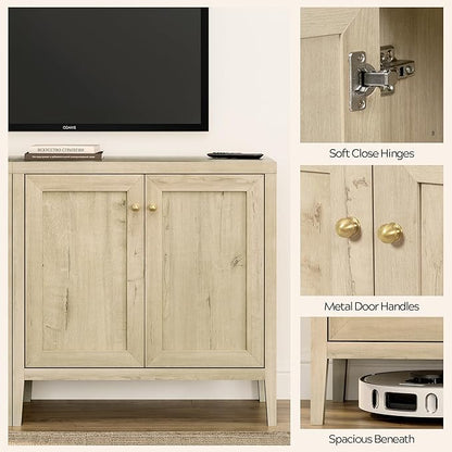 Sideboard Buffet Cabinets with Adjusable Shelves, Farmhouse Storage Cabinet, Credenza, Accent Cabinet, Kitchen Coffee Bar Console Table for Living Dining Room, Light Oak