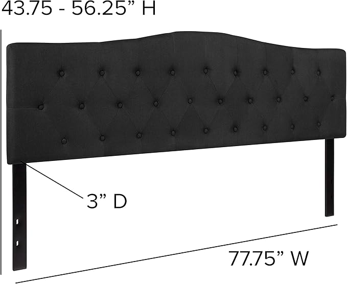 EMMA + OLIVER Tufted Upholstered King Size Headboard in Black Fabric