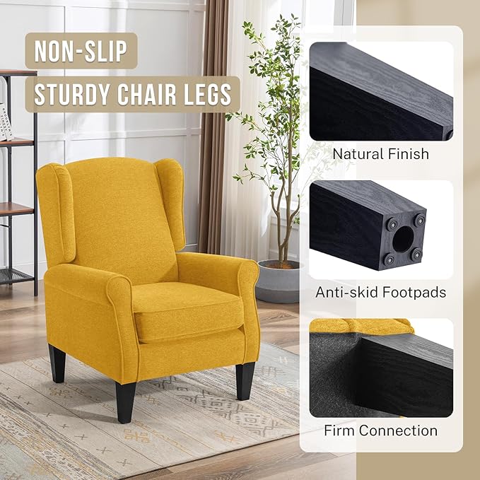 Accent Chair, Modern Living Room Chairs with Wingback, Comfy Upholstered High Back Single Sofa for Bedroom, Mid-Century Reading Armchair Sillas para Sala