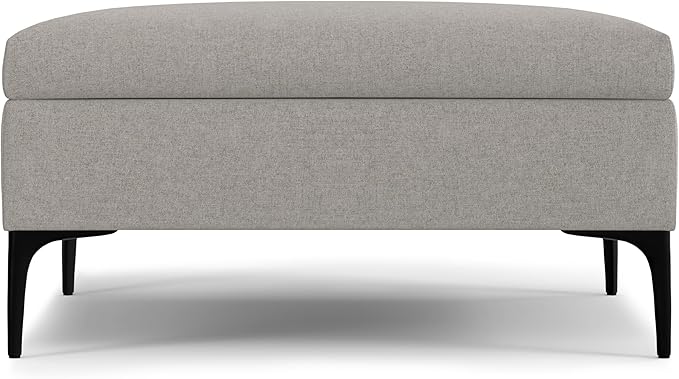 SIMPLIHOME Rebecca 36 inch Wide Contemporary Square Mid Century Coffee Table Storage Ottoman with Lift Up Lid in Cloud Grey Polyester Linen, Assembled, For the Living Room, Entryway and Family Room