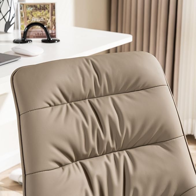Rowill Leather Office Chair, Ergonomic Armless Desk Chair with Waterproof Cushion & Slient Wheels & SGS-Certified Class 3 Explosion-Proof Gas Lift, Ideal for Home Office, Study and Vanity(Khaki)