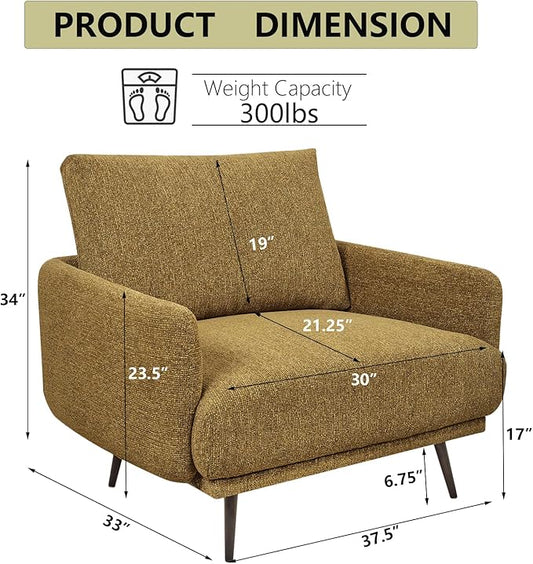 Oversized Accent Chair for Living Room Chairs Reading Arm Chair Comfy Modern Single Sofa Side Chairs with Metal Legs & Soft Cushion for Bedroom, Waiting Room (Chenille Pumpin, Set of 2)