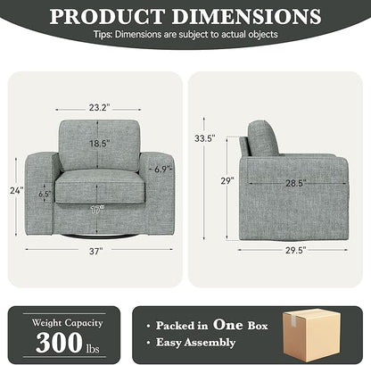 Swivel Accent Sofa Chair, Modern Comfy Oversized Upholstered Cushion Back Armchair in Linen 1pcs for Living Room, Bedroom, Reading Room(Gray)