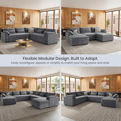 Belffin Large Modular Sectional Sofa with Deep Chaise, 104" Corduroy L Shaped Couch with 9" Soft Dual-Layer Seats Cushion for Living Room, Apartment, Light Grey