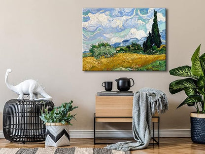 Wieco Art Wheat Field with Cypresses by Van Gogh Classical Oil Paintings Reproduction Large Modern Canvas Print Wall Art Landscape Pictures Stretched and Framed Giclee s Artwork for Home