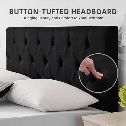 Linen Upholstered Headboard King Size, Modern Diamond Tufting Solid Wood California King Headboard Only, Adjustable Height from 37” to 51” Head Board, Bed Frame or Wall Mount Headboards, Black
