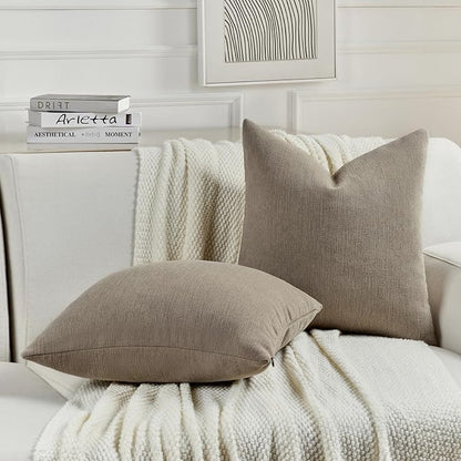 FUTEI Coffee Chenille Decorative Throw Pillow Covers 18x18 Inch Set of 2,Soft Cozy Faux Linen Textured Cushion Case,Farmhouse Home Decor for Couch Living Room
