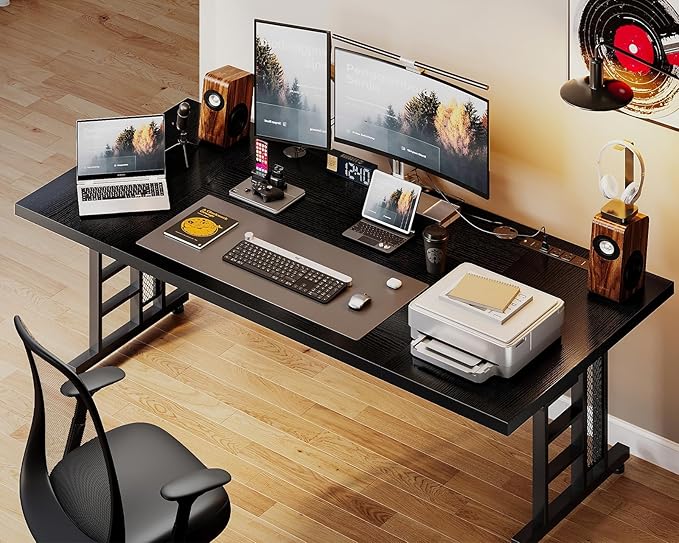 Coleshome 78 Inch Executive Desk with USB Ports, Large Computer Desk with Extra Thick, Long Mordern Office Desk, Workstation Business Furniture for Home Office, Black