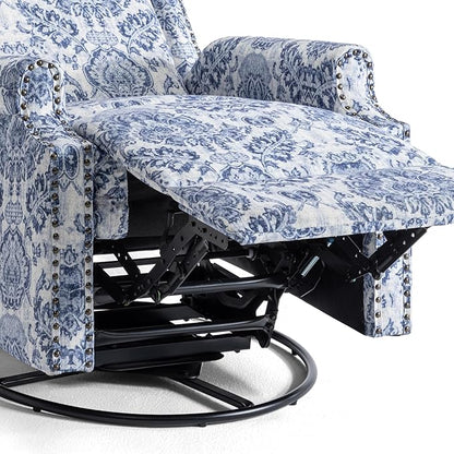 UIXE Swivel Rocker Manual Recliner Chair, Wingback Swivel Glider Fabric Nursery Reclining Sofa Chair, High Back Upholstered Arm Chair for Living Room Bedroom - Navy Floral