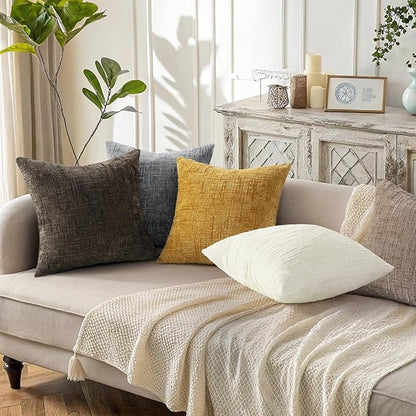 decorUhome Christmas Cream White Chenille Throw Pillow Covers 26x26 Set of 2 Thick Textured Slubby Couch Pillow Covers Farmhouse Accent Modern Neutral Decorative Pillow Cases for Bed Sofa Living Room