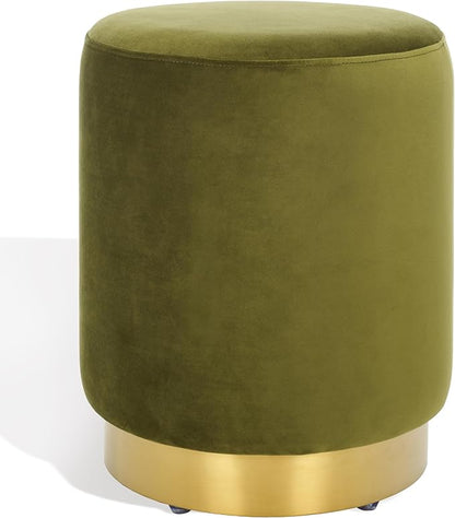 SAFAVIEH Couture Collection Elsworth Olive Green Velvet/Brass Ottoman Foot Stool (Fully Assembled)
