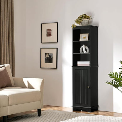 Yaheetech 60.5" Freestanding Bathroom Storage Cabinet, Tall Slim Floor Cabinet with 3 Shelves & Door, Space Saving Organizer, Home Storage Furniture, Black