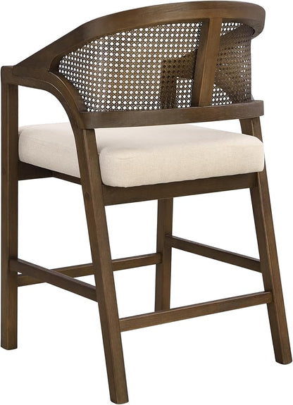 Christopher Knight Home Set of 2 Morley Tropical Wooden Counter Stool,Dining Room/Kitchen Island Barstool with footrest, Curved Backrest,Wicker/Cane Accents,Soft Removable Cushions, Beige+Walnut